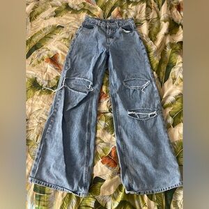 SHEIN Light Blue Distressed Wide Leg Jeans